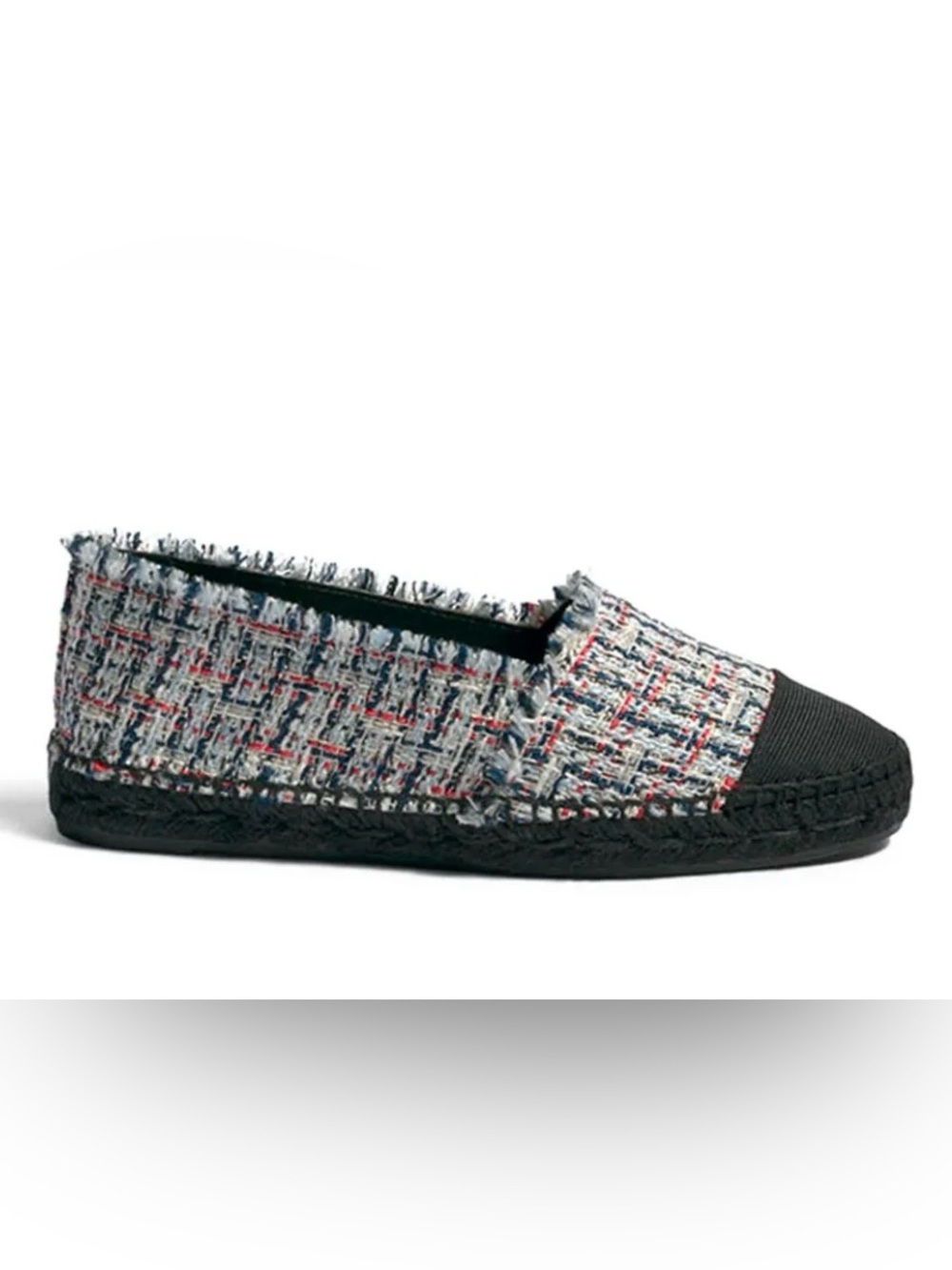 Castaner Multicolor Tweed Espadrille Flats with Black Cap Toe